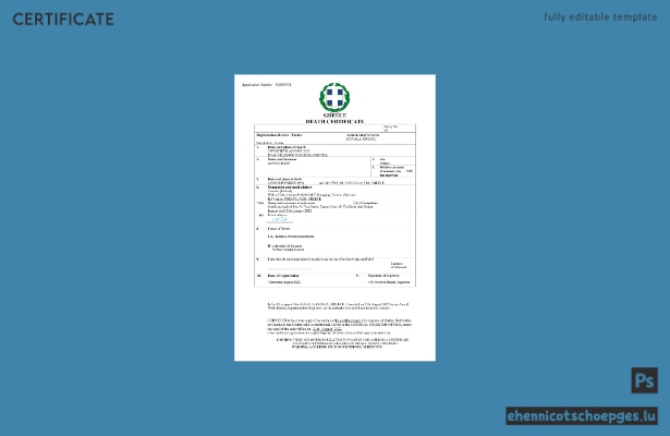 Griechische Sterbeurkunde – Beispielansicht in Word und PDF